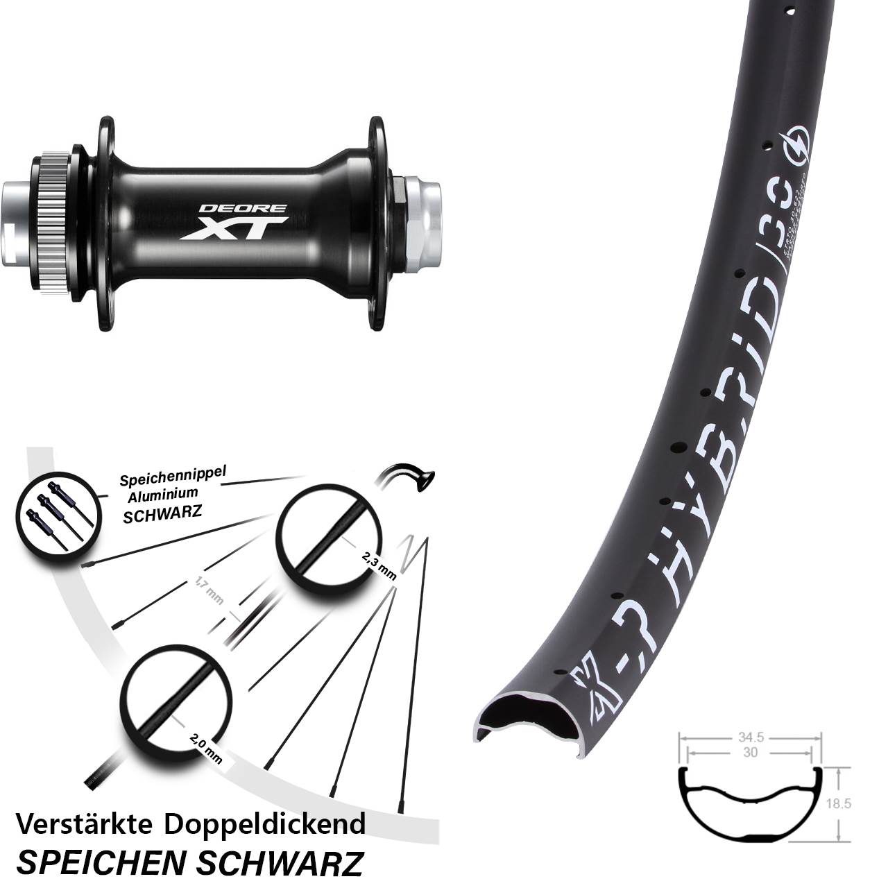 29 Zoll KX-R Hybrid 30 Shimano Deore XT HB-M8010-B Vorderrad Centerlock 15x110 Boost