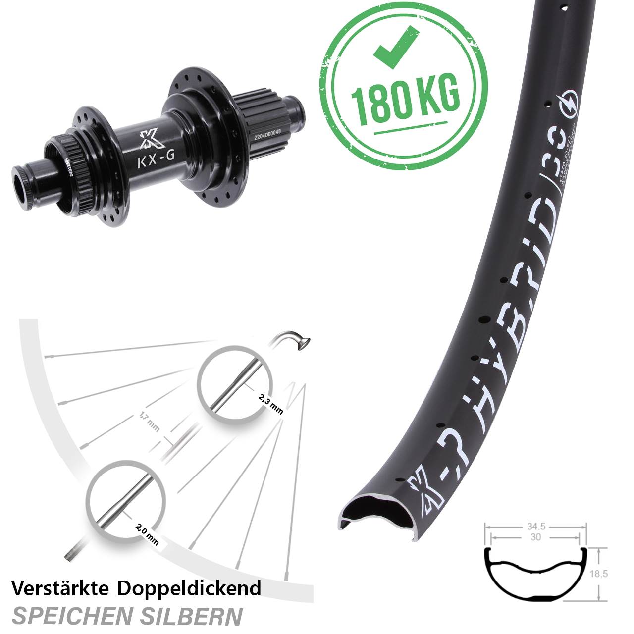 29 Zoll KX-GSR Hybrid 30 verstärkt Hinterrad Centerlock 12x142 Shimano Micro Spline