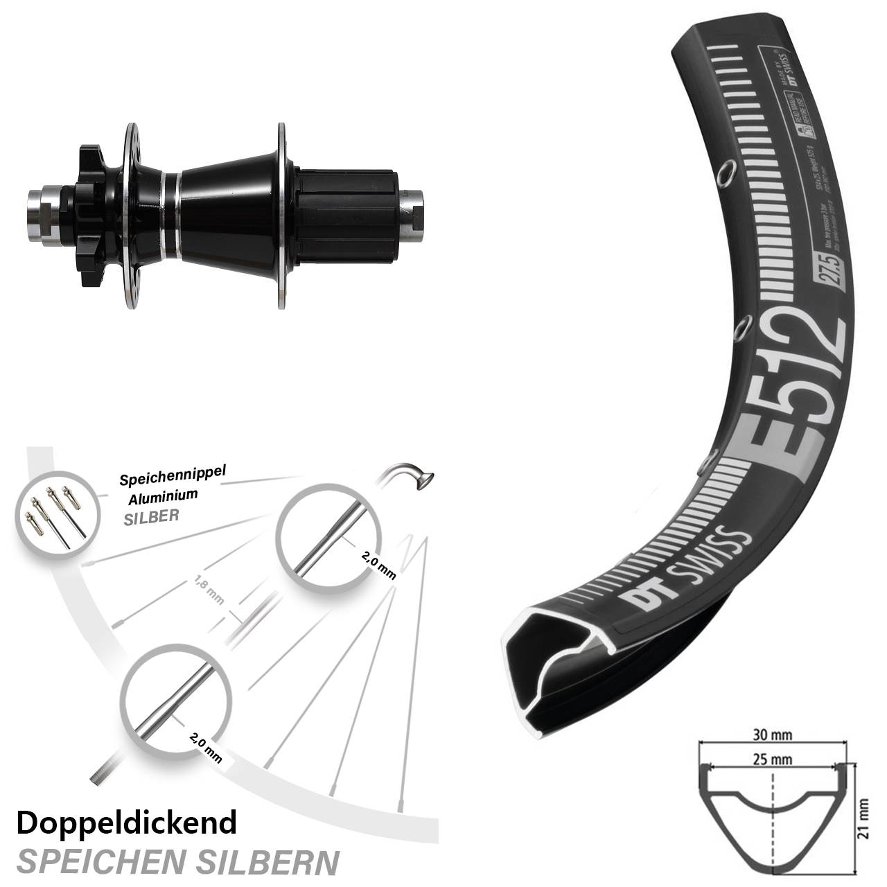 29 Zoll Hinteres Rad DT Swiss E 512 mit Formula GDC-1528 Nabe 142 mm
