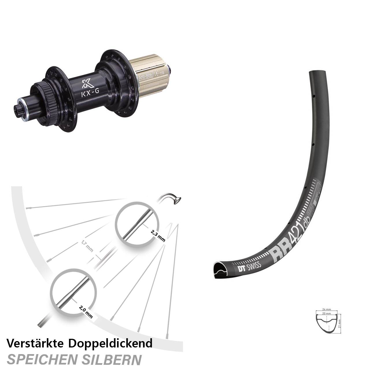 DT Swiss RR 421 KX-G 28 Zoll Disc Hinterrad für Schnellspanner 8-12 fach HG