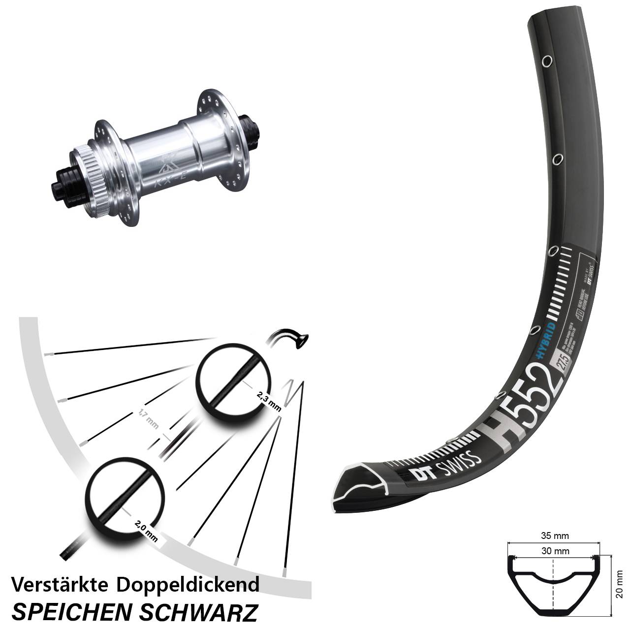 29 Zoll DT Swiss H 552 KX-E Disc Vorderrad für Schnellspanner