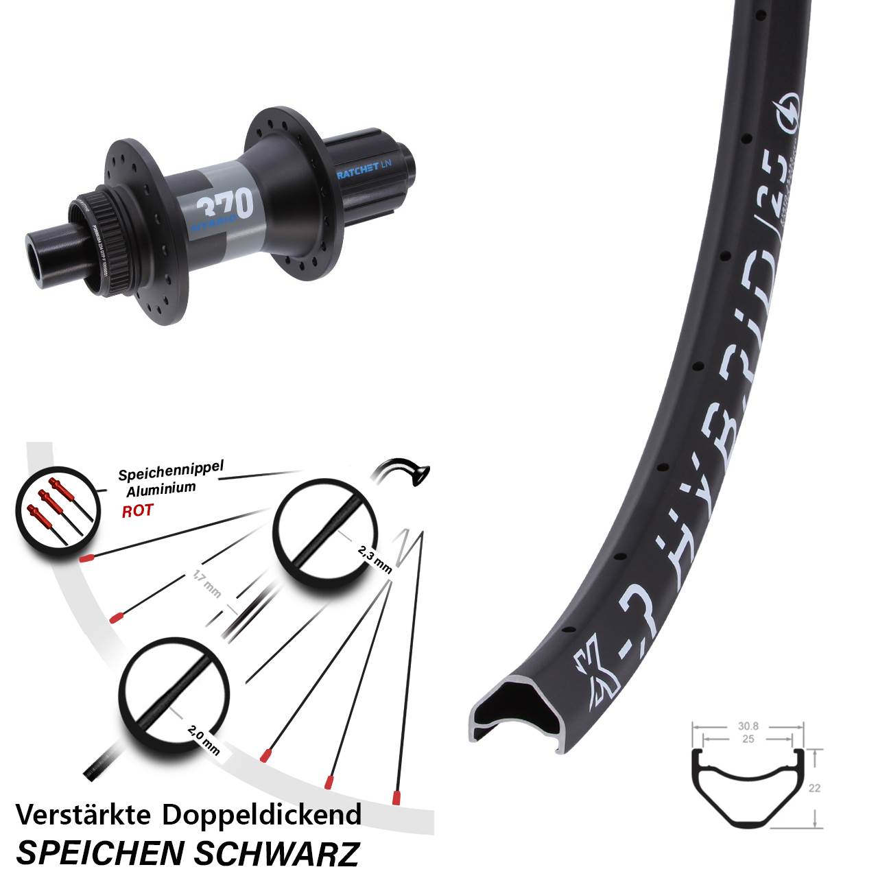 Centerlock Hinterrad 26 Zoll KX-R Hybrid 25 DT Swiss 370 8-11 fach 12x148 Boost