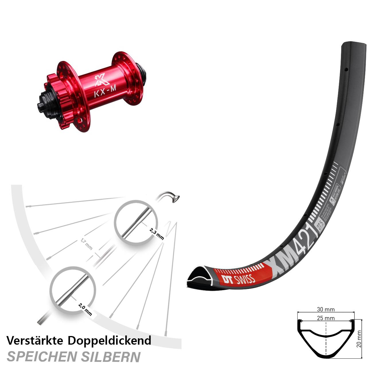 Disc Vorderrad 29 Zoll DT Swiss XM 421 KX-M rot QR