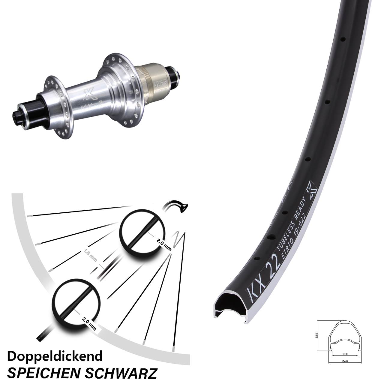 Hinterrad QR 28 Zoll KX 22 KX-R XDR