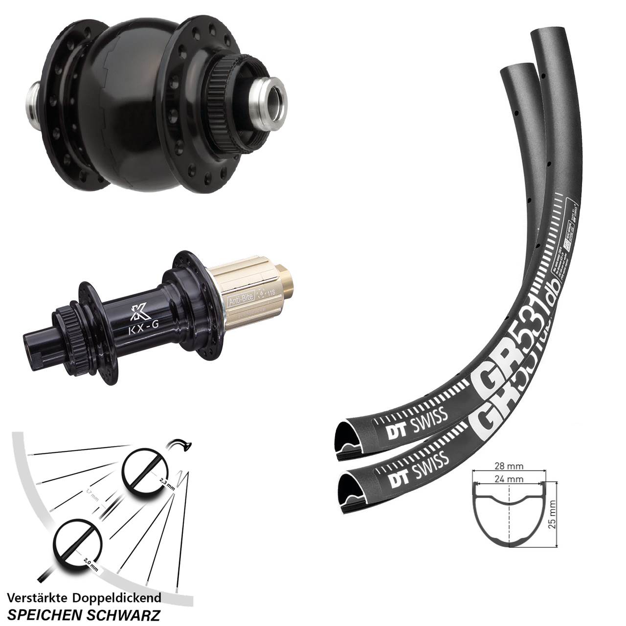 27,5 Zoll DT Swiss GR 531 KX-G SON delux Centerlock Laufradsatz 12x100/142 8-12 fach HG