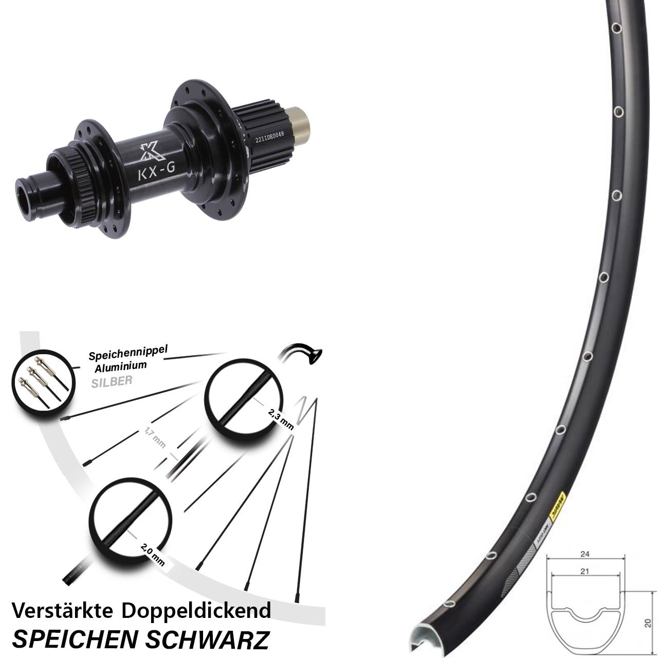 Hinterrad 29 Zoll Mavic XC621 KX-G Centerlock Micro Spline schwarz 12x142