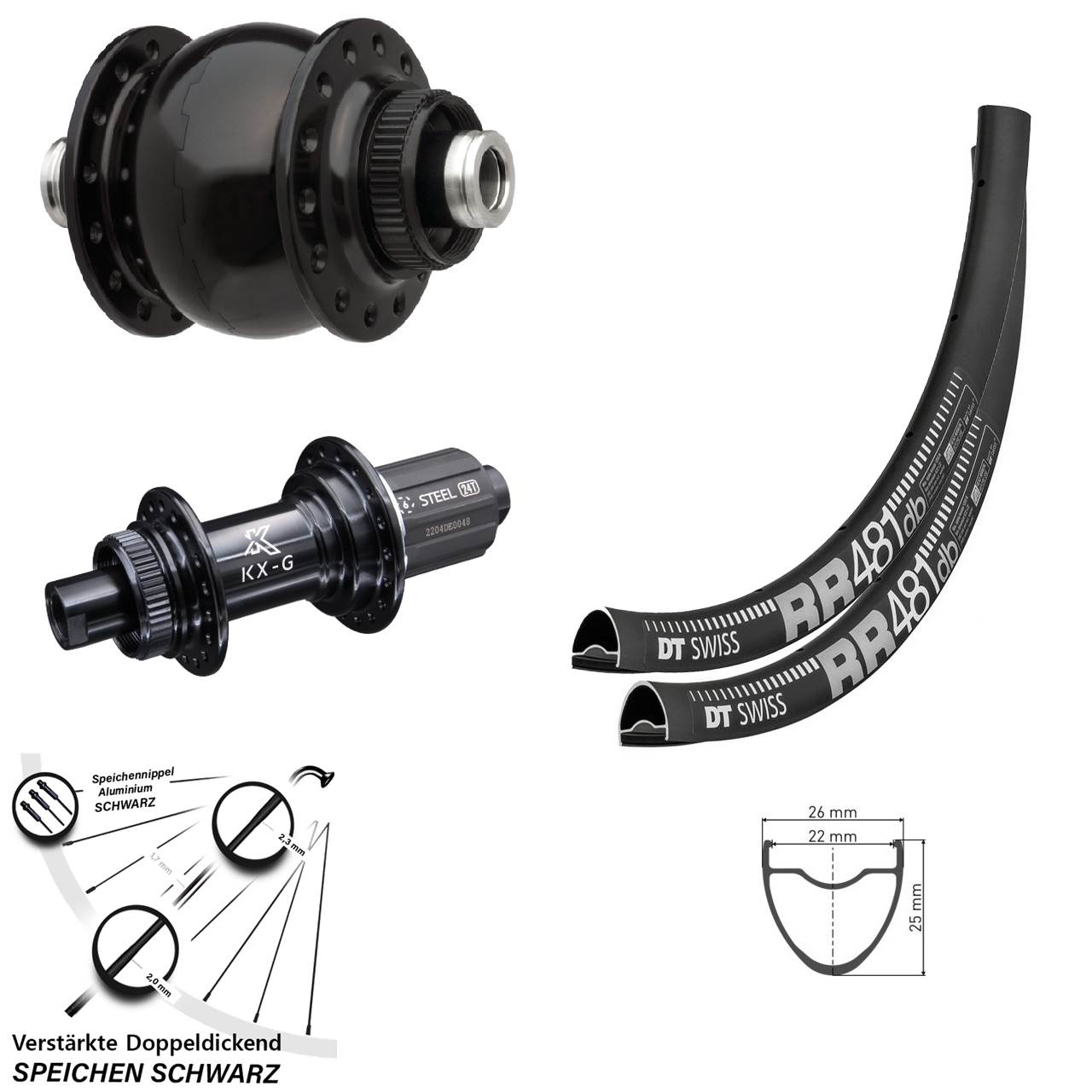 DT Swiss RR481 KX-GS Stahl Freilauf SON 28 Zoll Disc Laufrad-Satz 12x100/142 8-12 fach