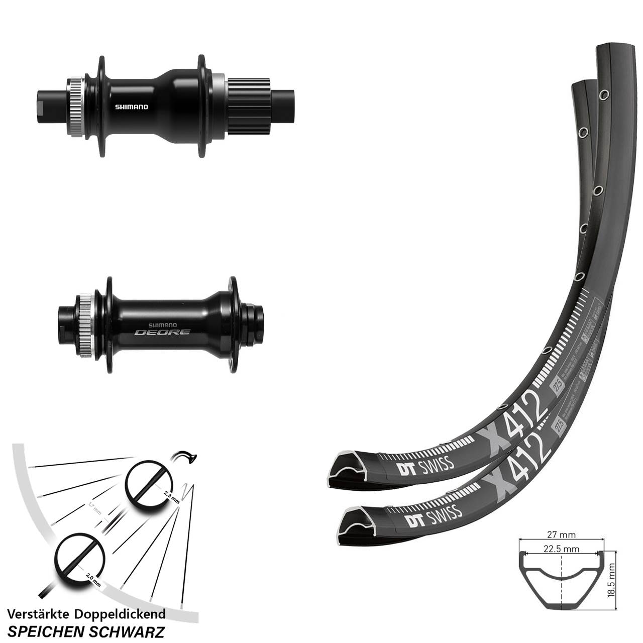 DT Swiss X412 Shimano Deore FH-TC500-B 28-29 Zoll Disc Laufradsatz Boost Micro Spline