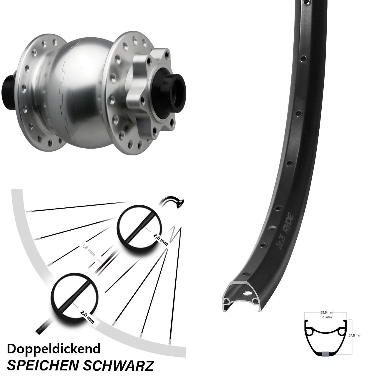 29 Zoll Ryde ZAC 25 SON 28 Disc Nabendynamolaufrad 15x110 Boost