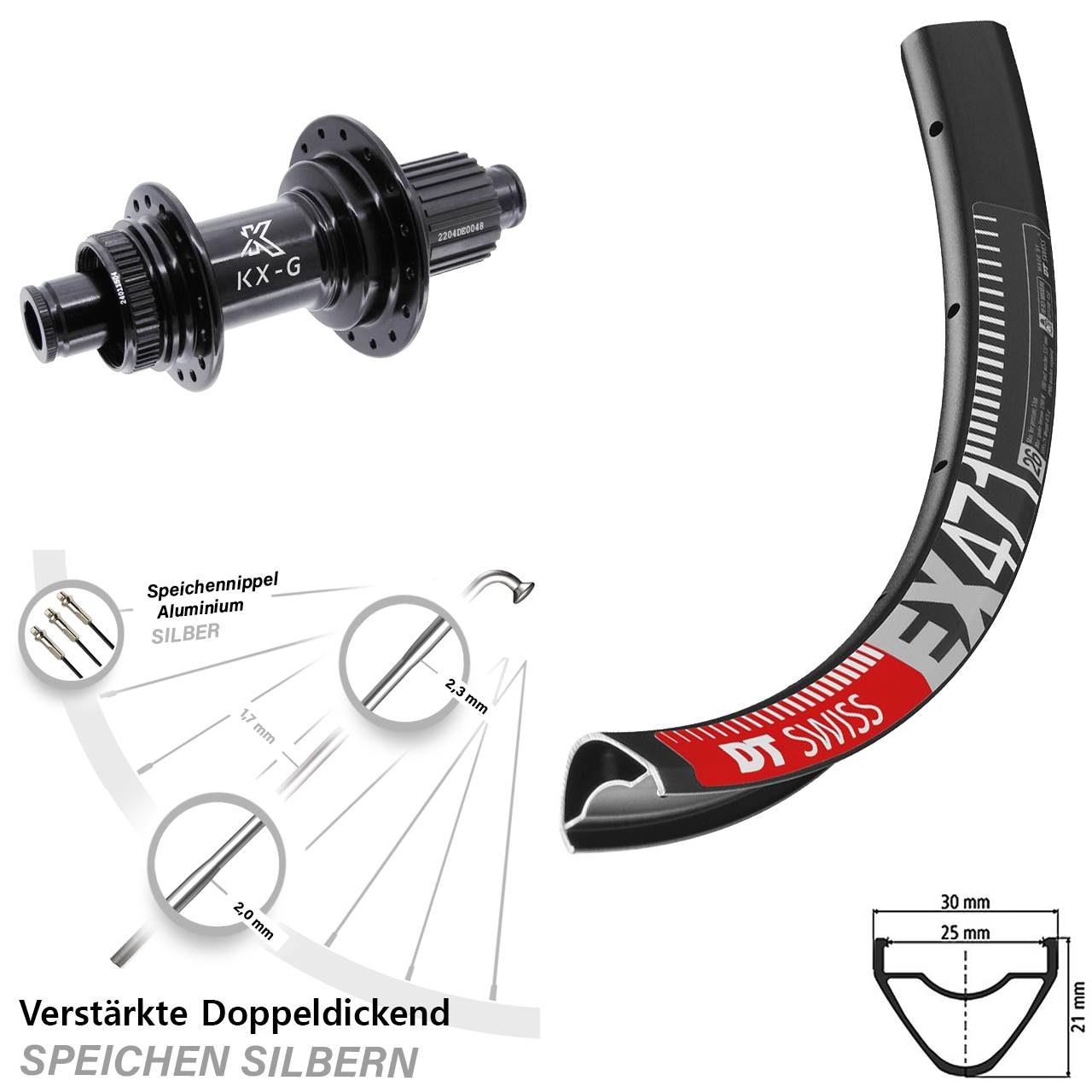 Centerlock Hinterrad 12x142 29 Zoll DT Swiss EX 471 KX-GS Heavy Duty Micro Spline