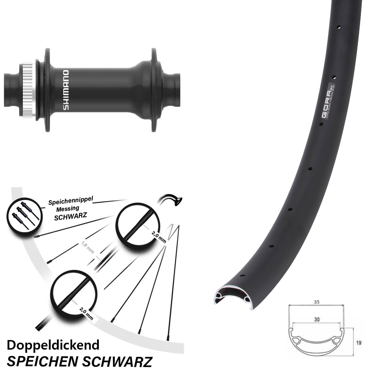 Gora 30 Shimano HB-MT410-B 29 Zoll Vorderrad Centerlock 15x110 Boost