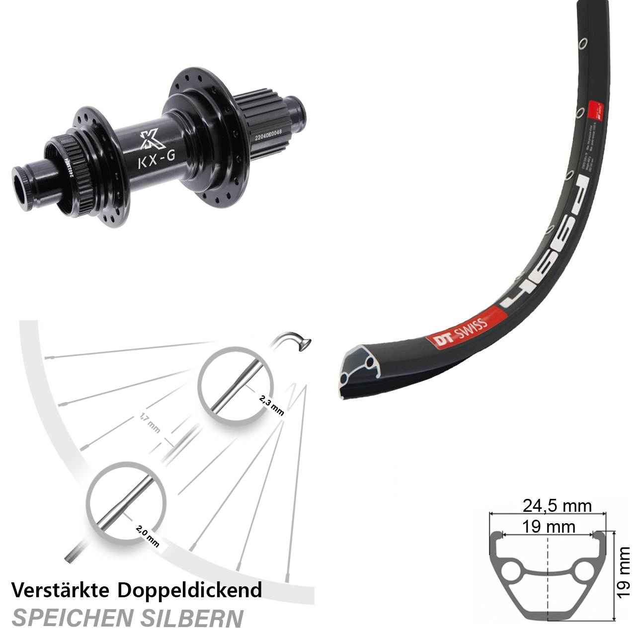 Disc Hinterrad 12x142 29 Zoll DT Swiss 466d KX-GS Heavy Duty Shimano Micro Spline