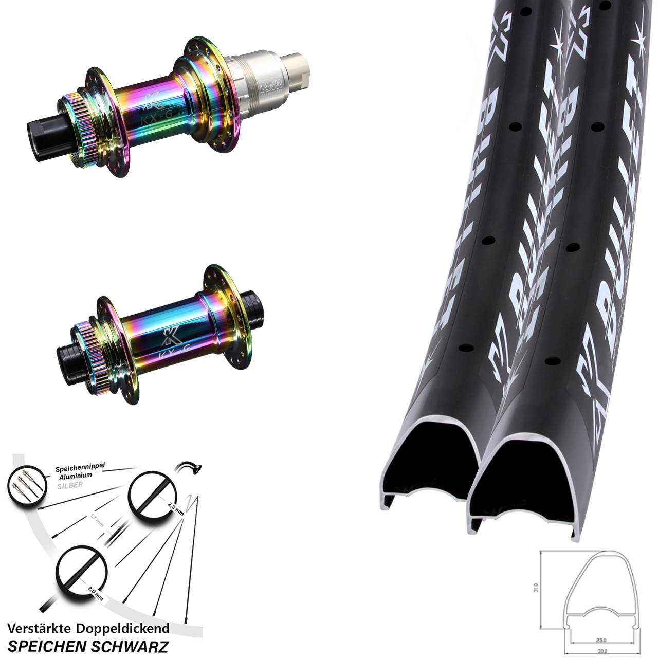 Disc Laufrad-Satz 12x100/142 28 Zoll KX-G Bullet OS Oilslick XDR