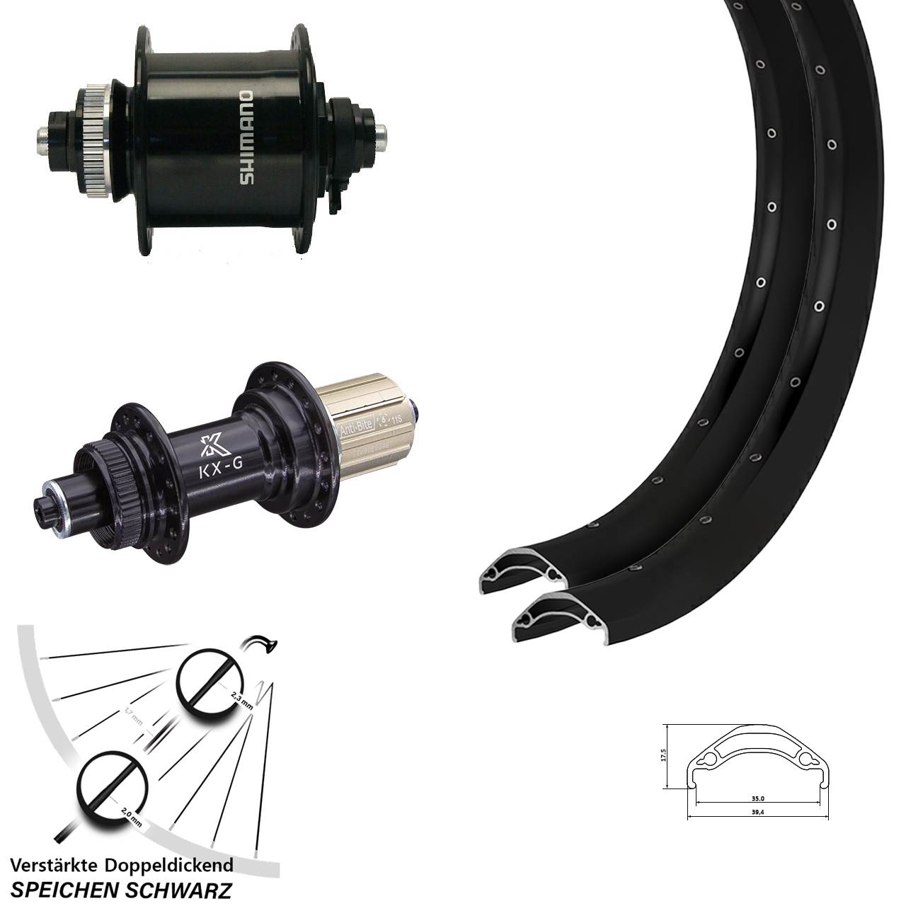 29 Zoll Ryde Disc 35 KX-G Shimano DH-UR700-3D Laufradsatz für Schnellspanner 8-12 fach