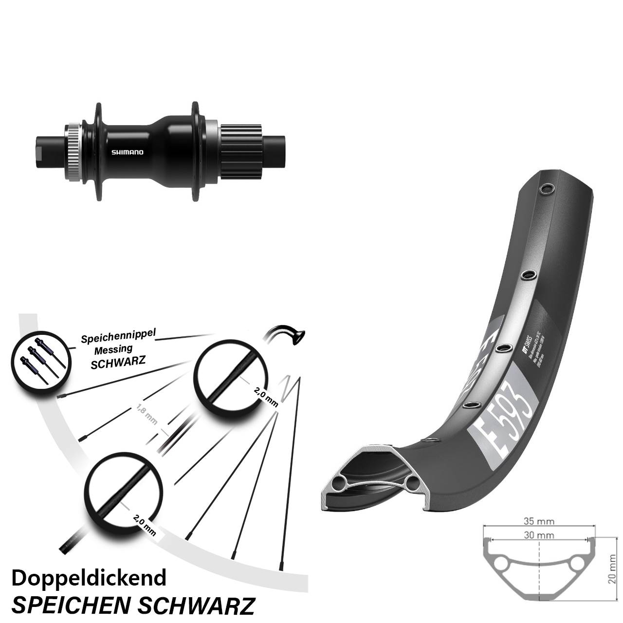 DT Swiss E593 Shimano FH-TC500-B 29 Zoll Centerlock Hinterrad 12x148 Micro Spline