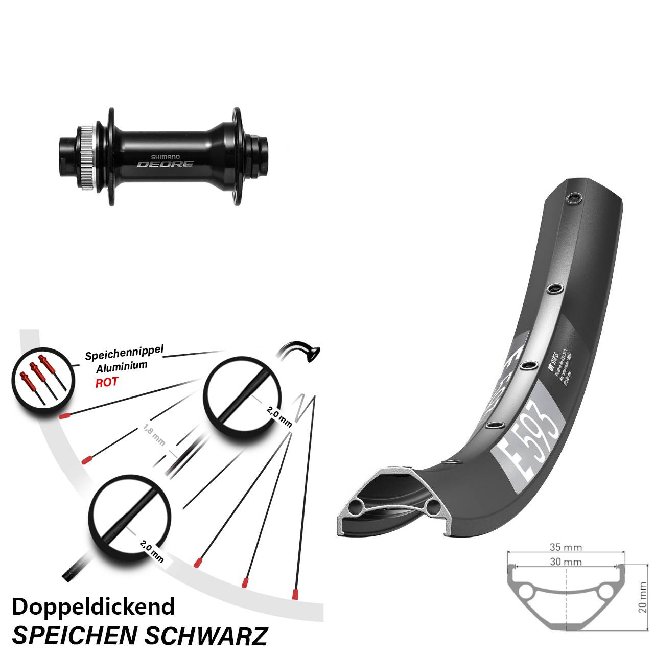 Disc Vorderrad 27,5 Zoll DT Swiss E593 Shimano HB-M6010-B 15x110 Boost