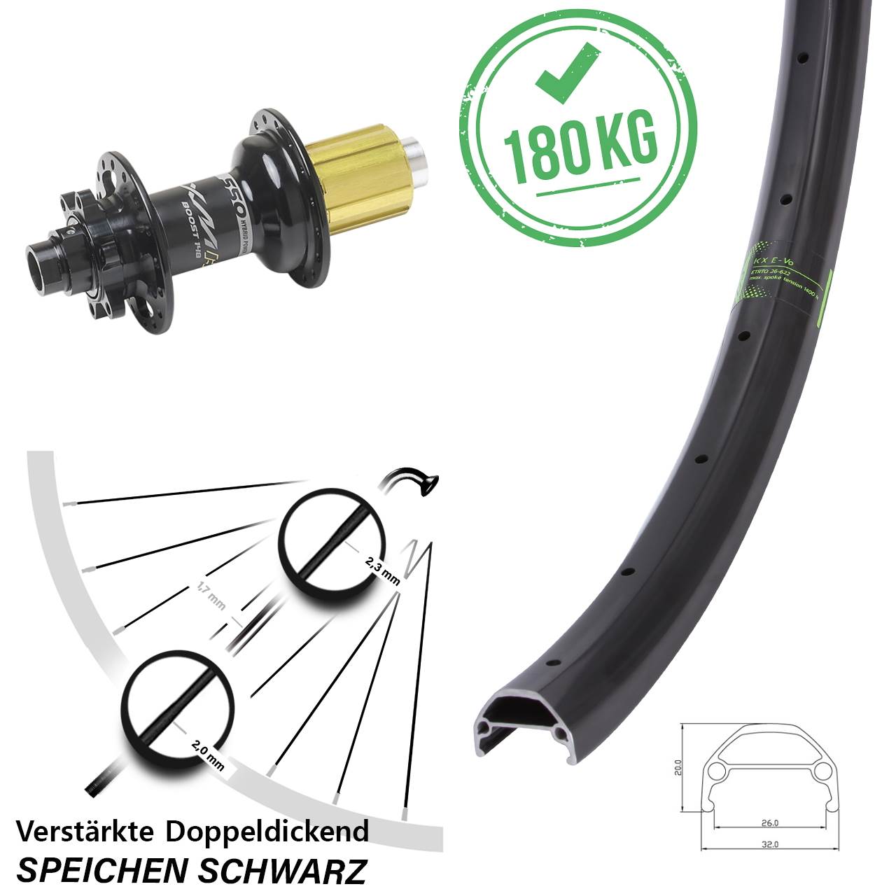 26 Zoll KX Evo Miche XMH 550 Disc Hinterrad 12x148 8-11 fach