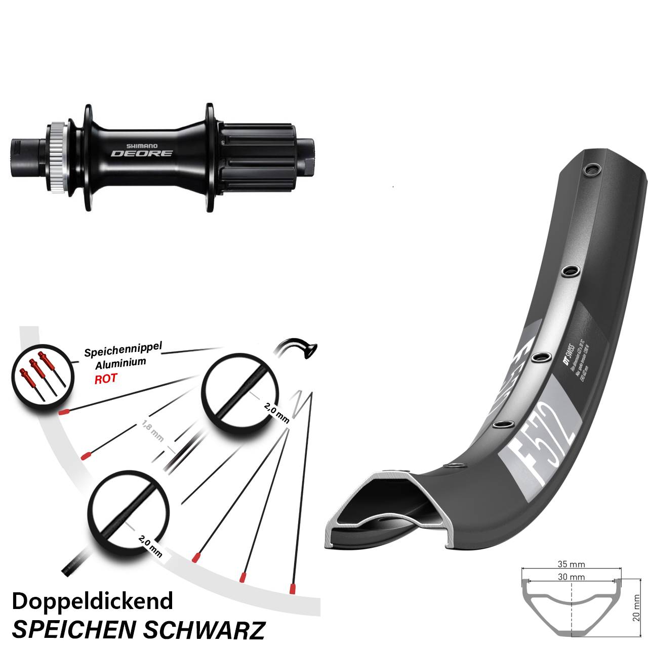 29 Zoll DT Swiss F 572 Shimano FH-M6010-B Boost Disc Hinterrad 12x148 Boost 8-11 fach HG