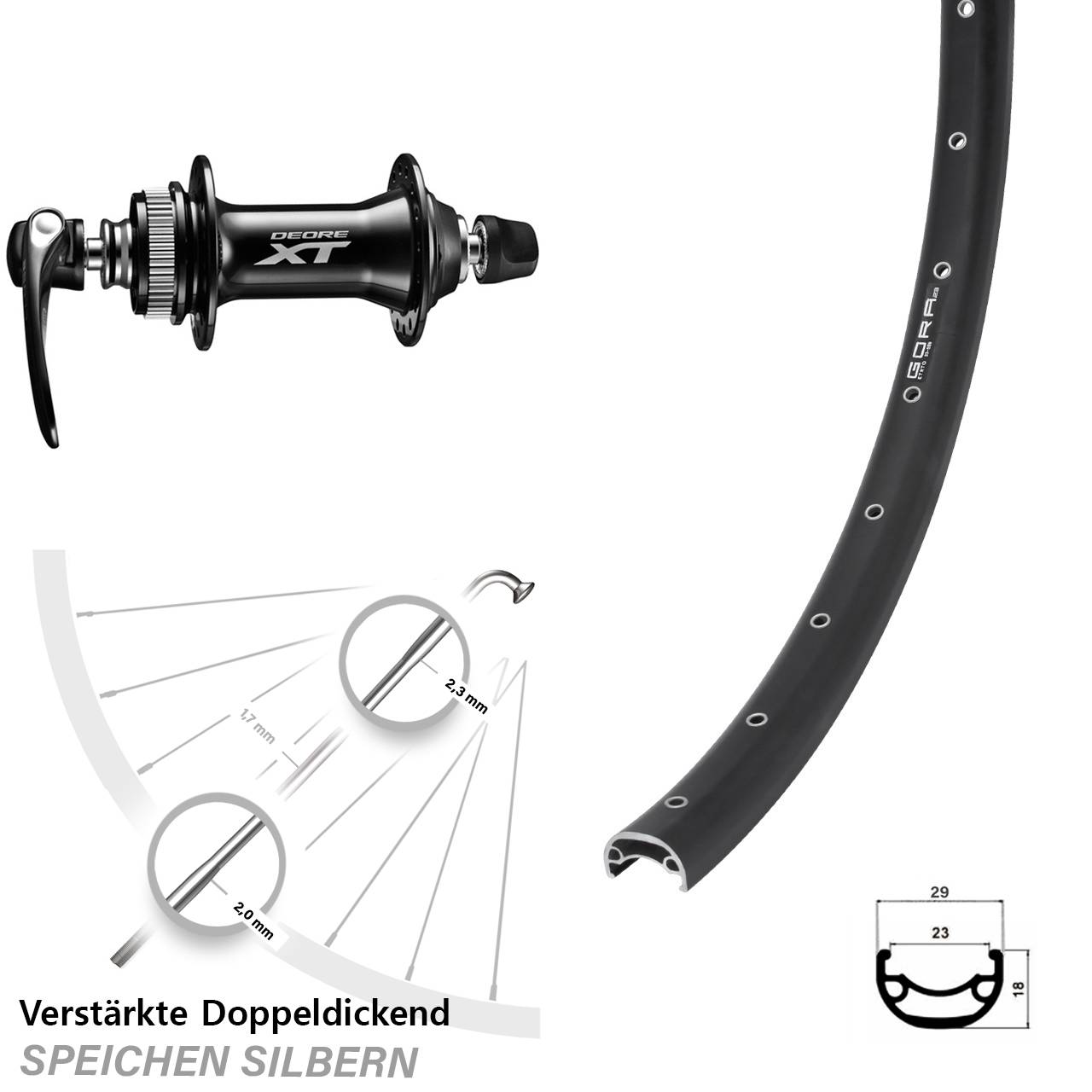 Gora 23 Shimano Deore XT HB-M8000 28-29 Zoll Disc Laufrad für Schnellspanner
