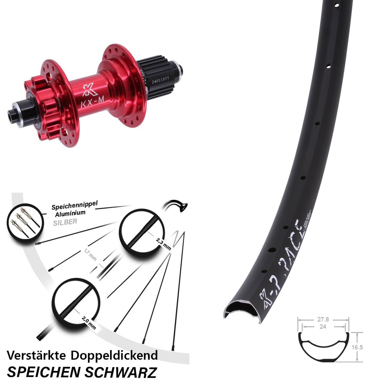 6-Loch Hinterrad KX-MR Race rot Shimano Micro Spline für Schnellspanner