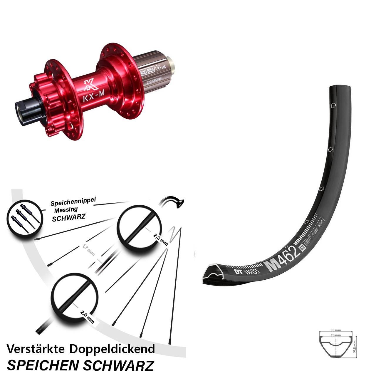 DT Swiss M 462 KX-M rot 650B Disc Laufrad 12x142 8-12 fach HG