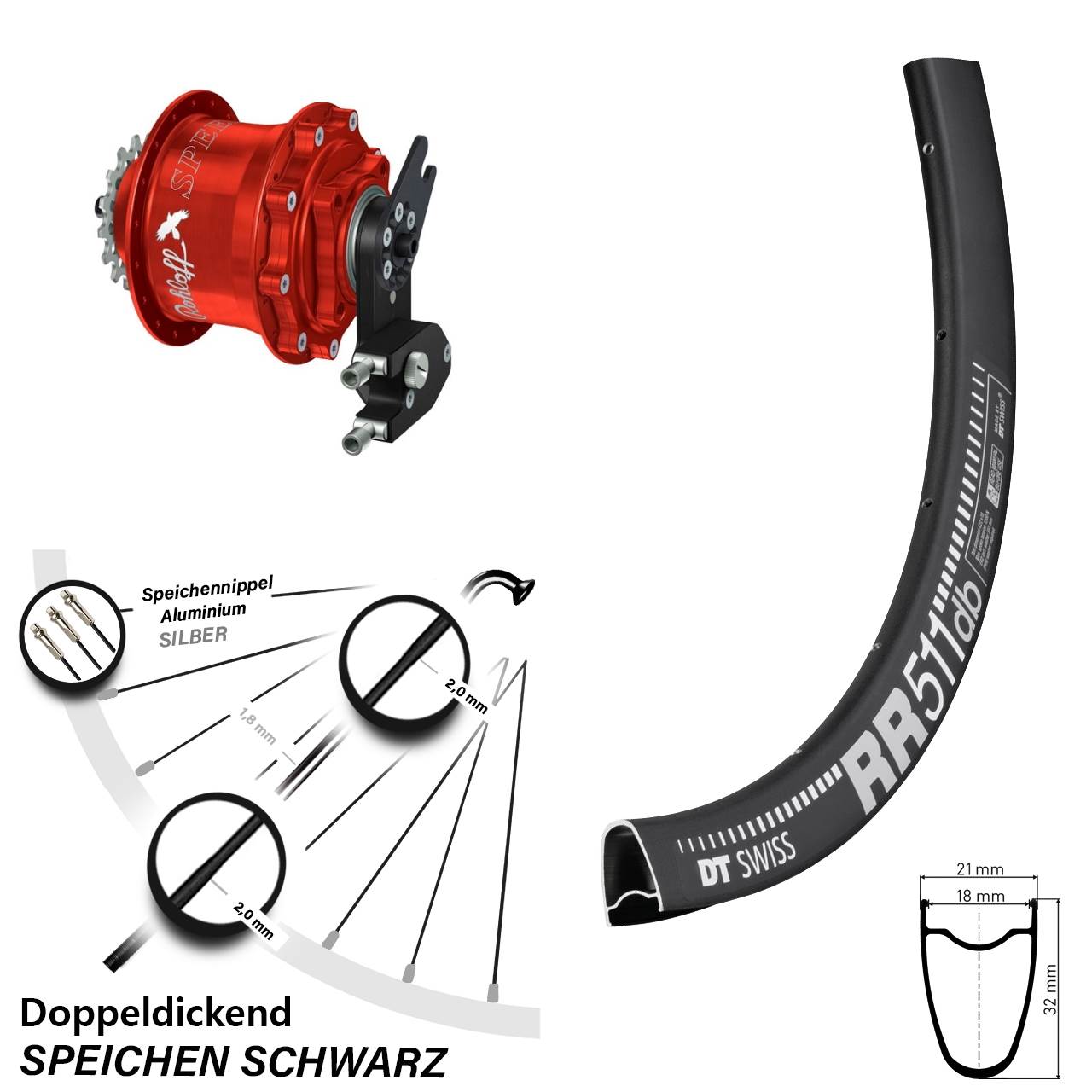 DT Swiss RR 511 Rohloff Speedhub CC DB OEM2 Tandem rot 28 Zoll Disc Laufrad