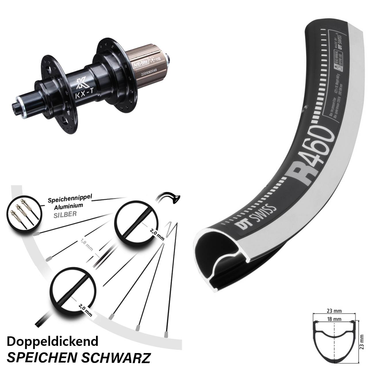 KX-T DT Swiss R460 Hinterrad 28 Zoll 8-11 fach
