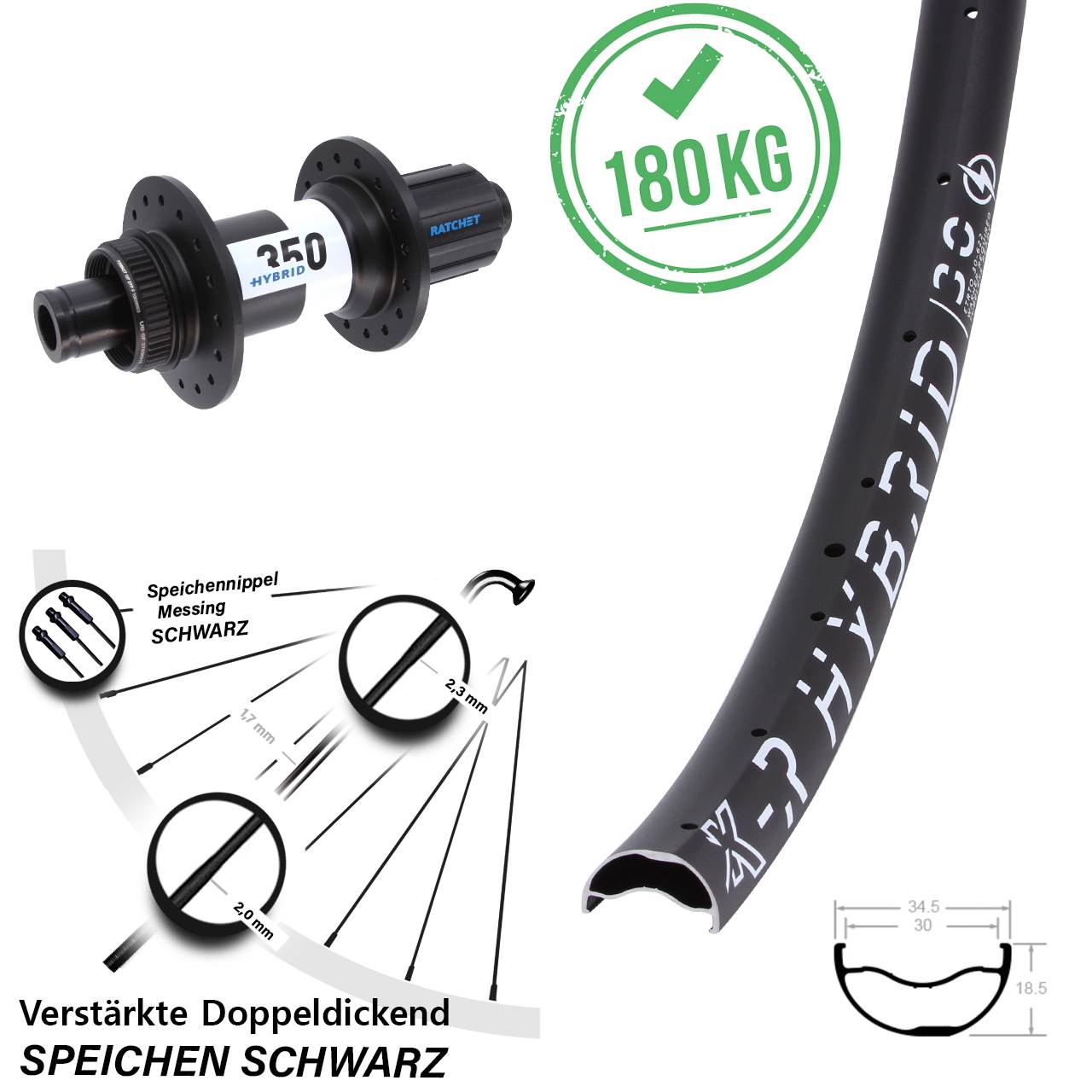 29 Zoll KX-R Hybrid 30 DT Swiss 350 Centerlock Hinterrad 12x148 Boost 8-11 fach