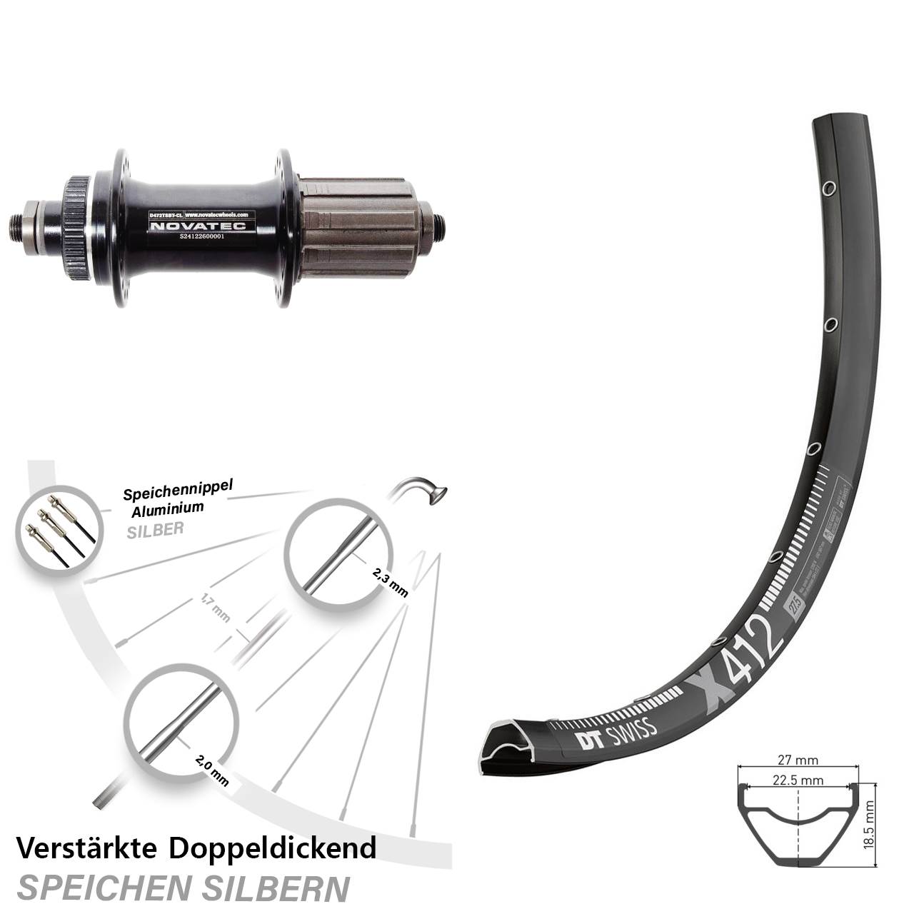 Hinterrad Centerlock 28 Zoll DT Swiss X412 Novatec D472 8-12 fach HG für Schnellspanner