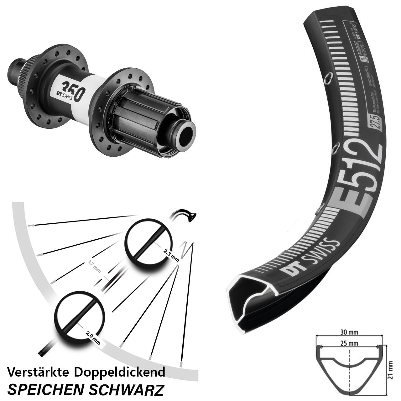 DT Swiss E 512-350 650B Disc Laufrad 12x148 Boost 8-11 fach