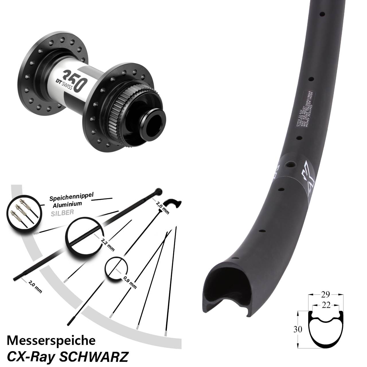 KX-RC Gravel Carbon DT Swiss 350 Road 28-29 Zoll Disc Laufrad 12x100 CX-Ray