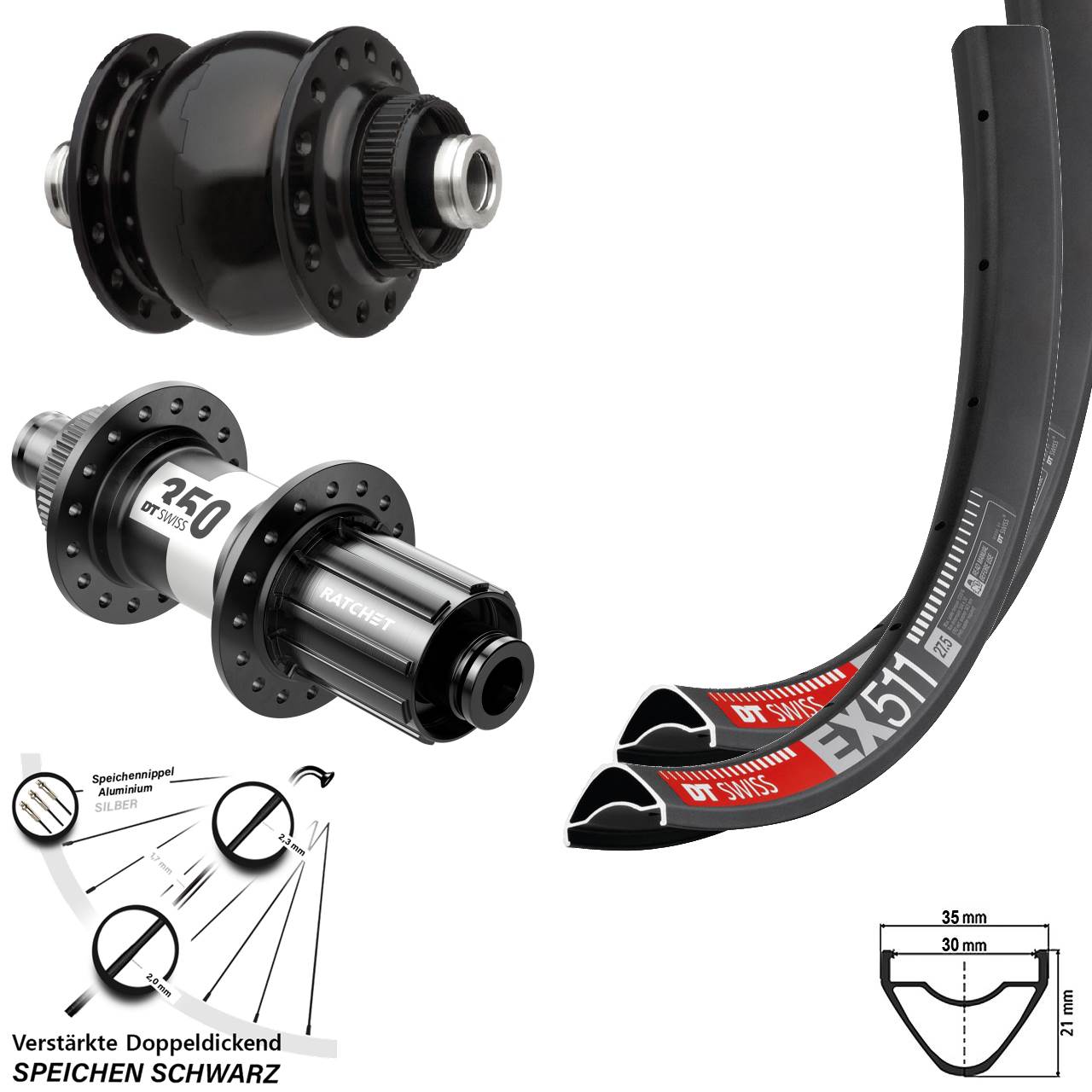 27,5 Zoll DT Swiss EX511 SON delux 350 HG Centerlock Laufradsatz 12x100/142