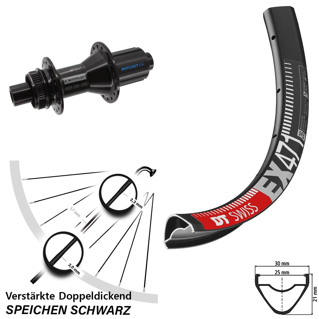 Hinterrad Centerlock 27,5 Zoll DT Swiss EX471-370 Hybrid 8-11 fach HG 12x142