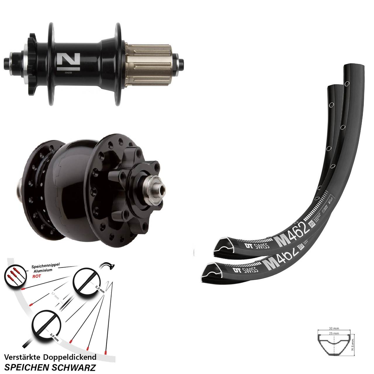 650B DT Swiss M462 Novatec D-042 SB SON 28 Disc 6-Loch Laufrad-Satz QR 8-11 fach HG