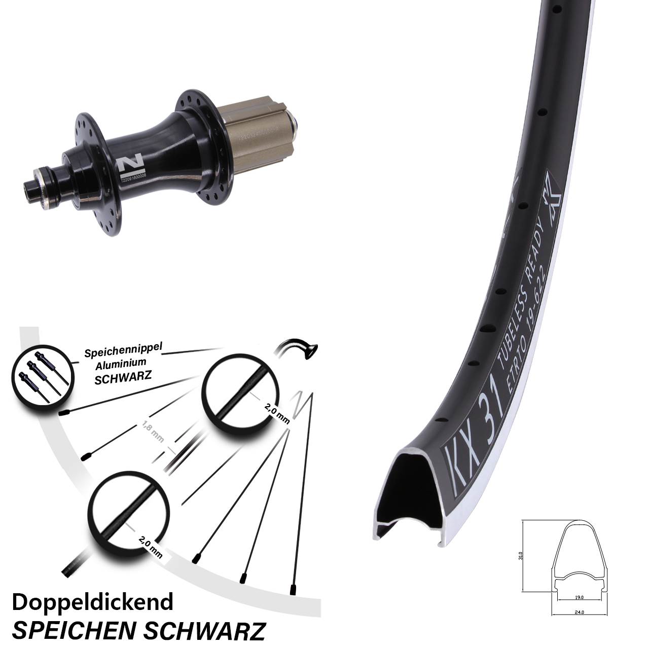 Hinterrad 28 Zoll KX 31 Novatec F162 Campa 8-12 fach QR
