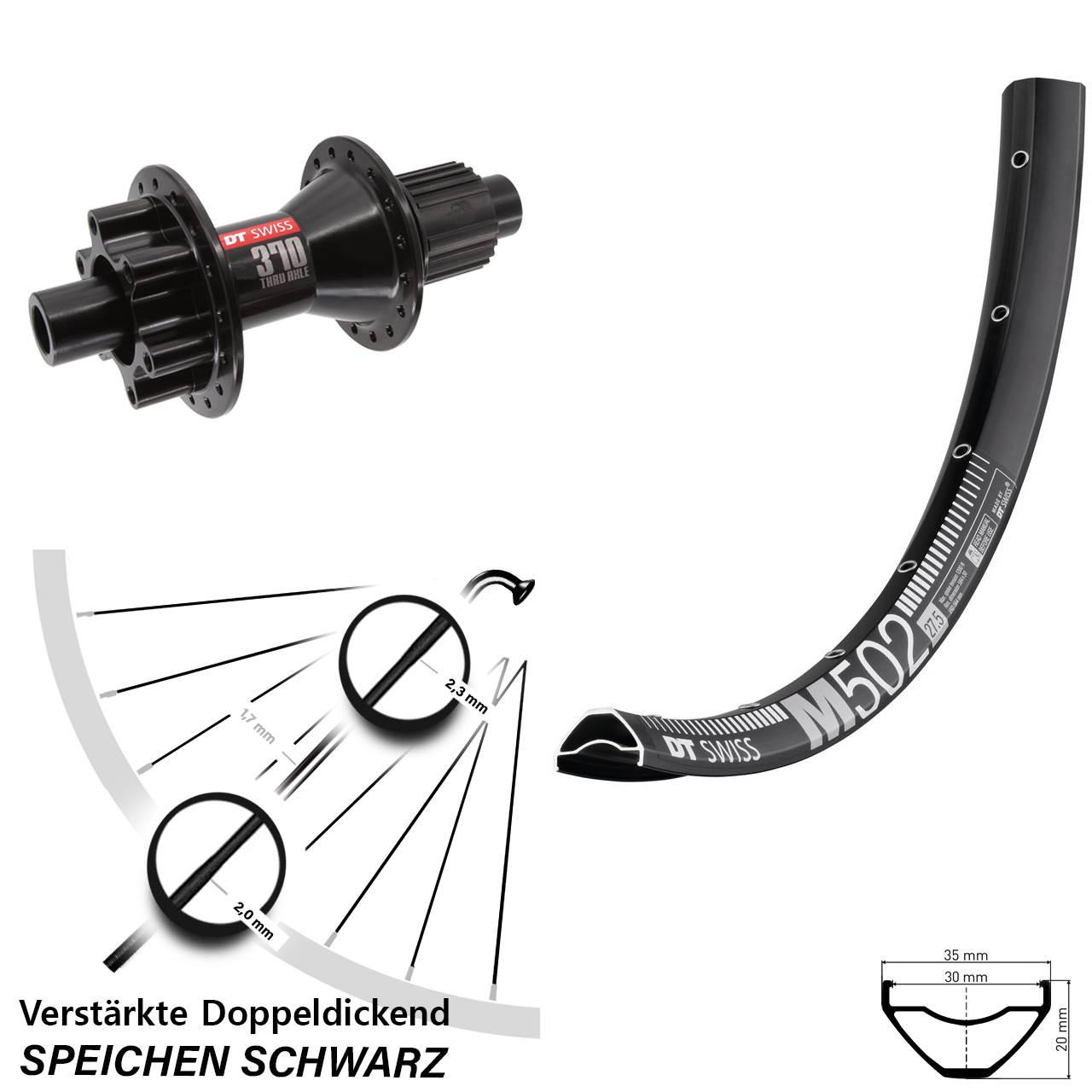 DT Swiss M502 DT Swiss 370 29 Zoll 6-Loch Hinterrad 12x142 Shimano Micro Spline