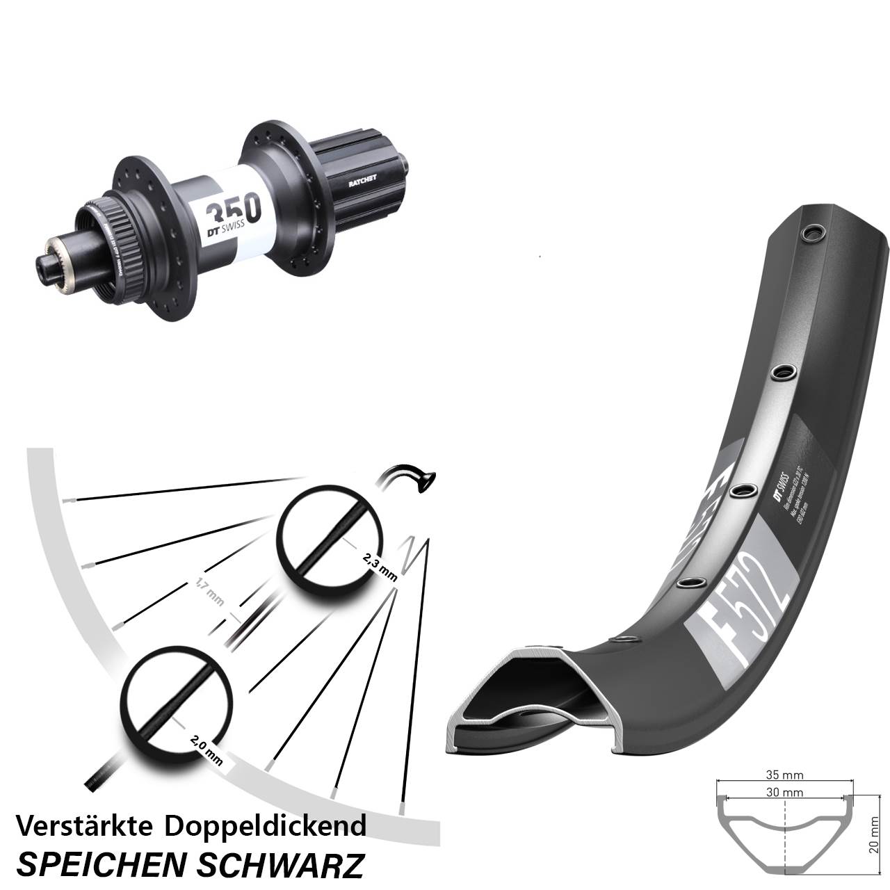 29 Zoll DT Swiss F 572 DT Swiss 350 Ratchet 36 Centerlock Hinterrad QR 8-11 fach HG