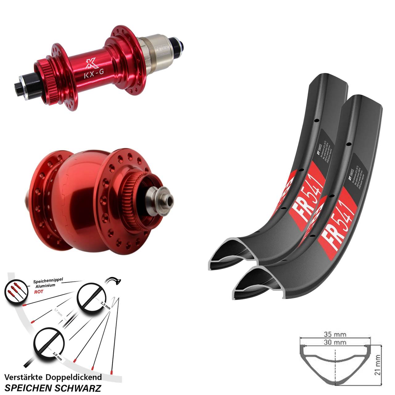 DT Swiss FR541 KX-G rot SONdelux 29 Zoll Disc Laufradsatz QR XDR 11-12 fach