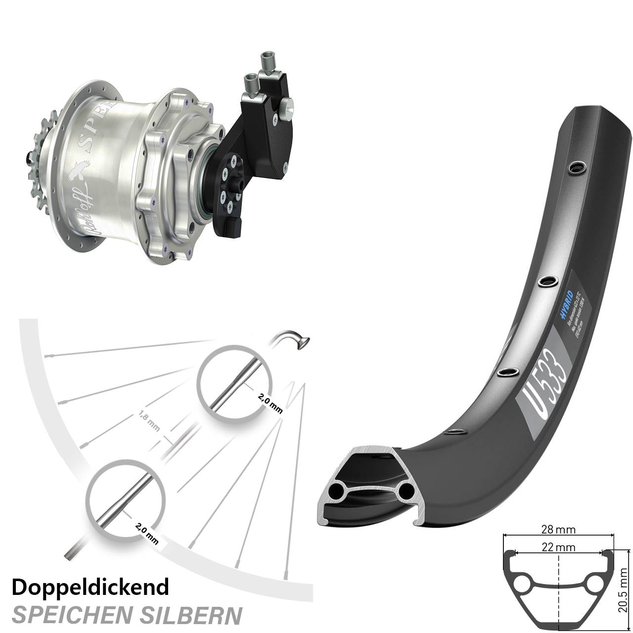DT Swiss U 533 Rohloff CC DB OEM Tandem 26 Zoll Disc Hinterrrad