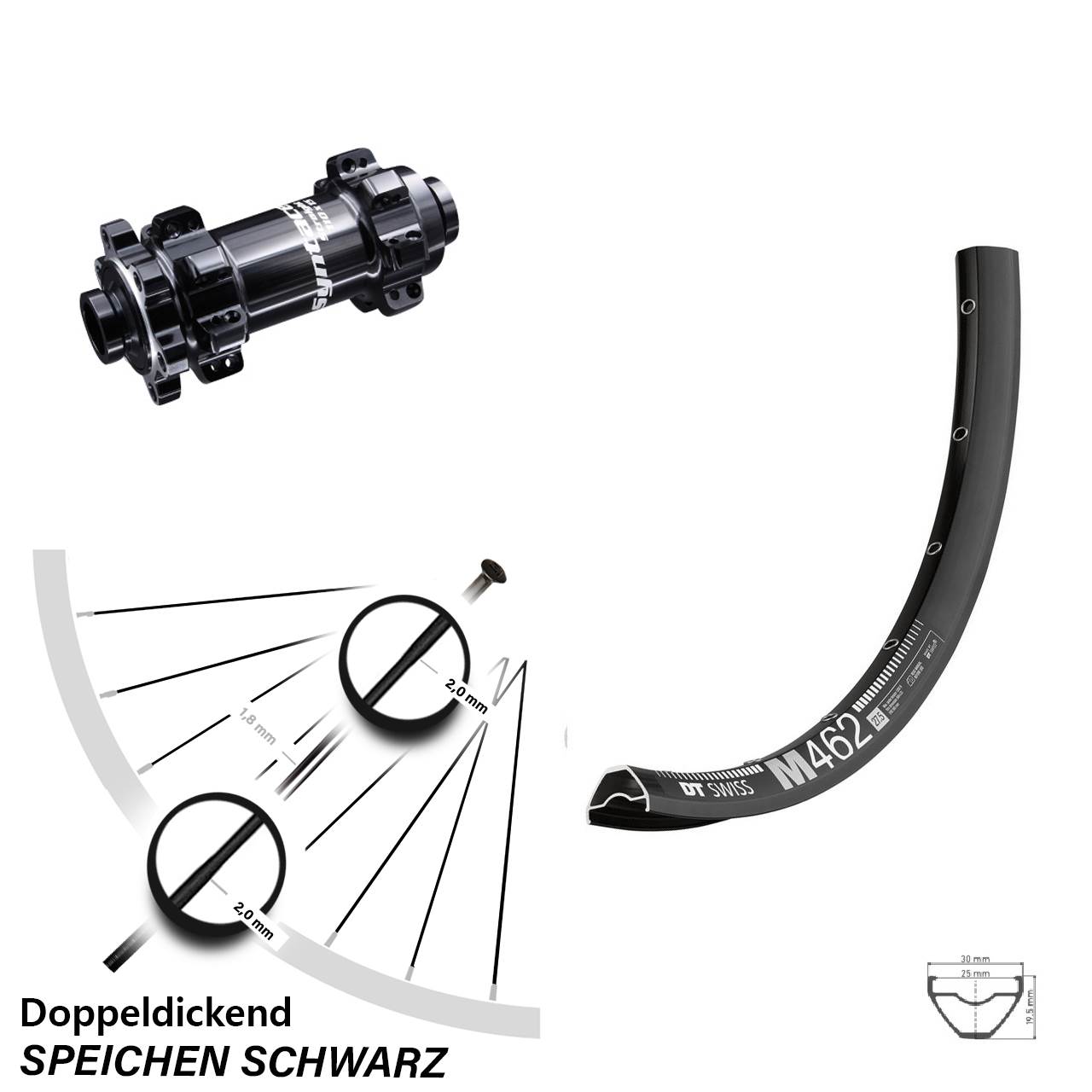 29 Zoll Vorderrad DT Swiss M 462 mit Syntace 15x110 mm Boost Straightpull 6-Loch