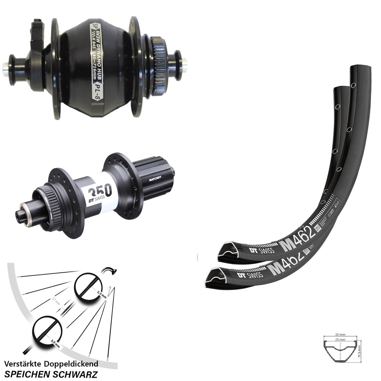29 Zoll Laufradsatz DT Swiss M 462-350 Ratchet 36 Shutter PL-8 8-11 fach QR