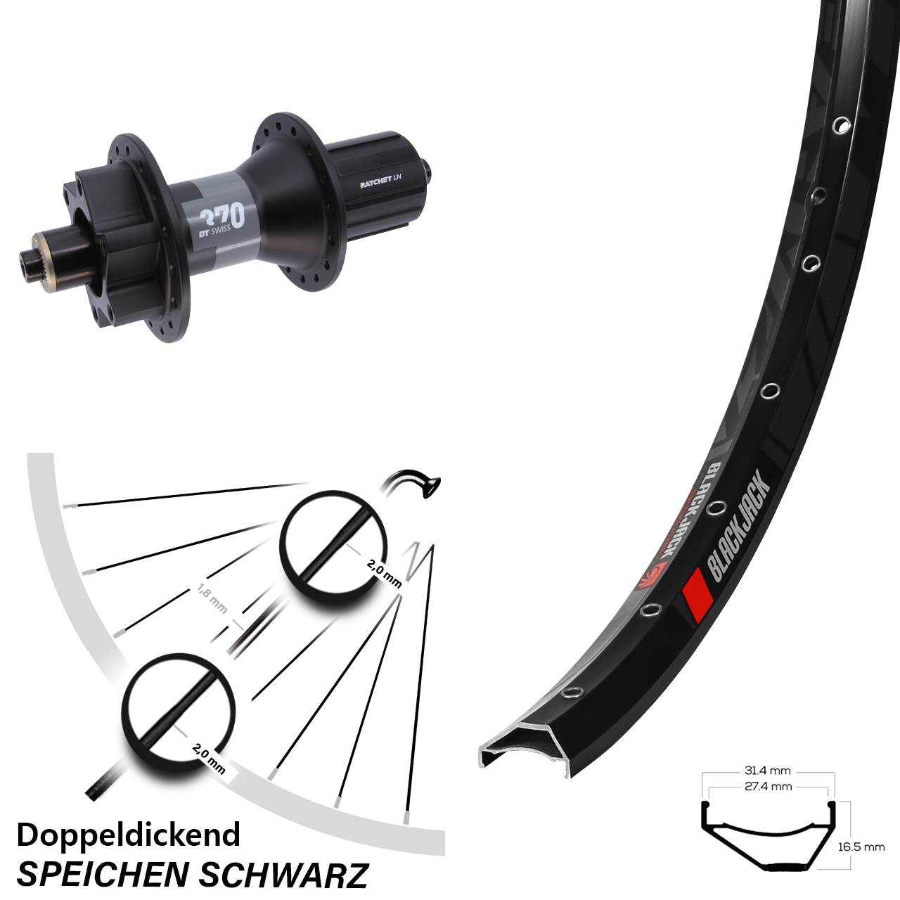 Hinterrad 6-Loch 27,5 Zoll Rodi Ready 27 DT Swiss 370 8-11 fach HG QR