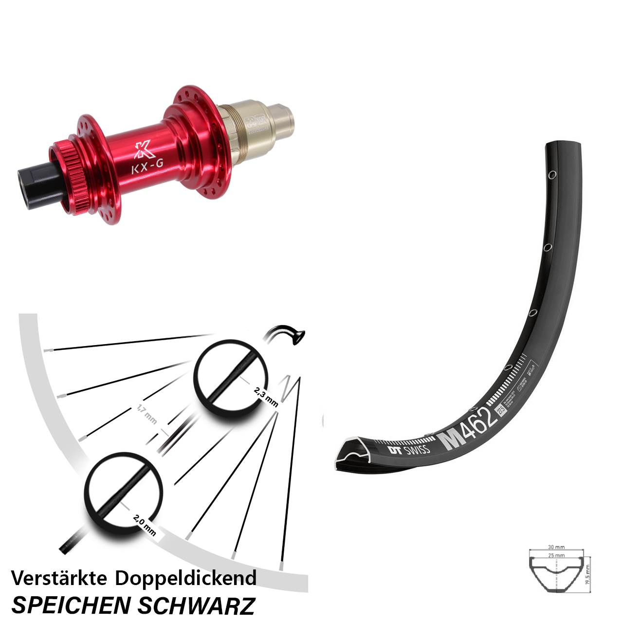 27,5 Zoll DT Swiss M 462 KX-G rot Disc Hinterrad 12x142 SRAM XDR