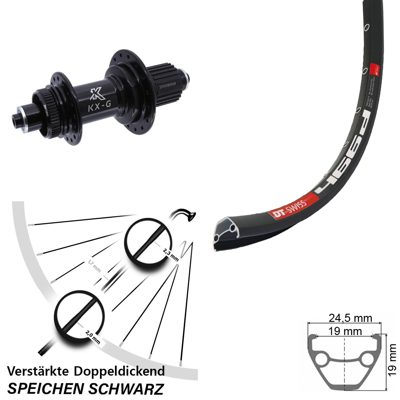28 Zoll DT Swiss 466d KX-GS Heavy Duty Hinterrad Centerlock QR Shimano Micro Spline