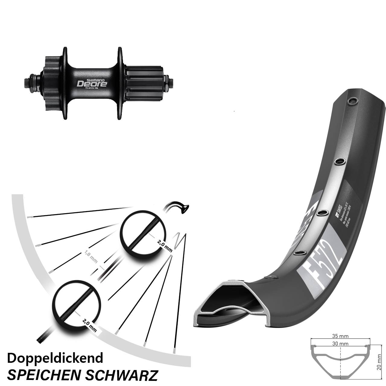 Hinterrad 6-Loch 29 Zoll DT Swiss F572 Shimano FH-M525 8-11 fach HG für Schnellspanner