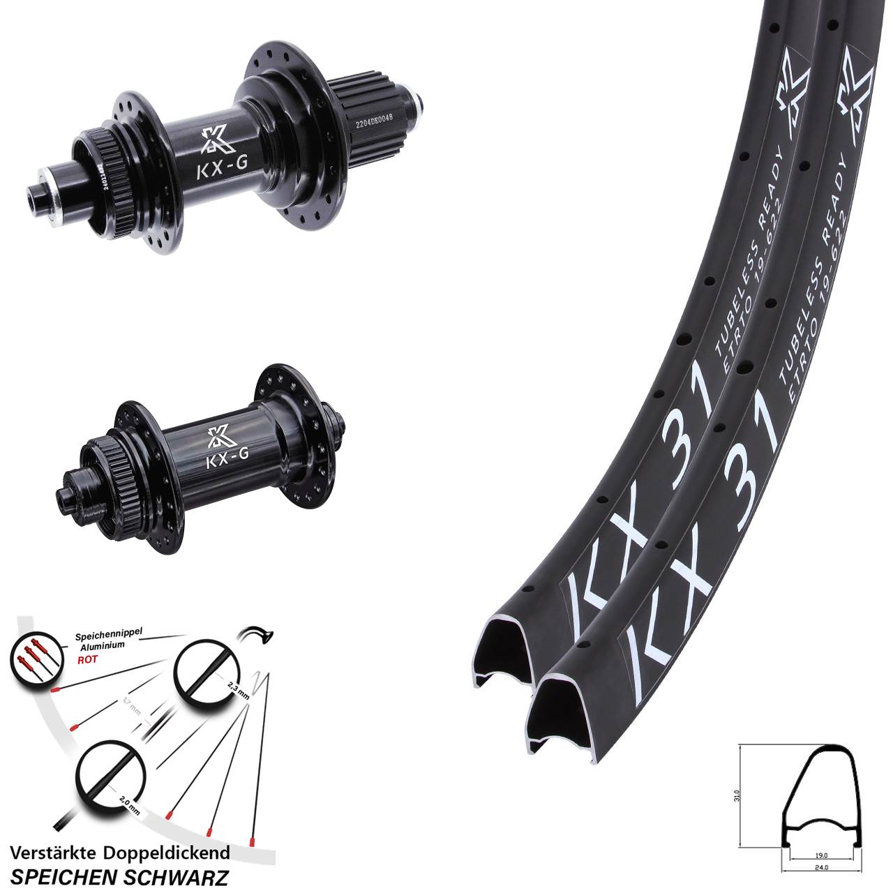 Laufradsatz Centerlock QR 28 Zoll KX-G 31 Offset KX-GS verstärkt Micro Spline