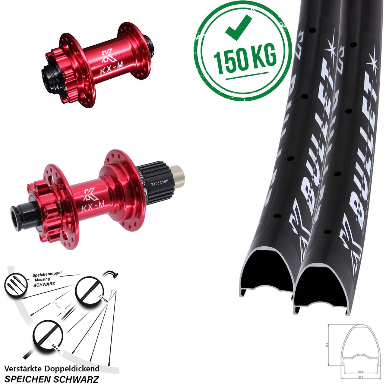 Laufradsatz 6-Loch 29 Zoll KX-M Bullet rot Shimano Micro Spline 12x100/142