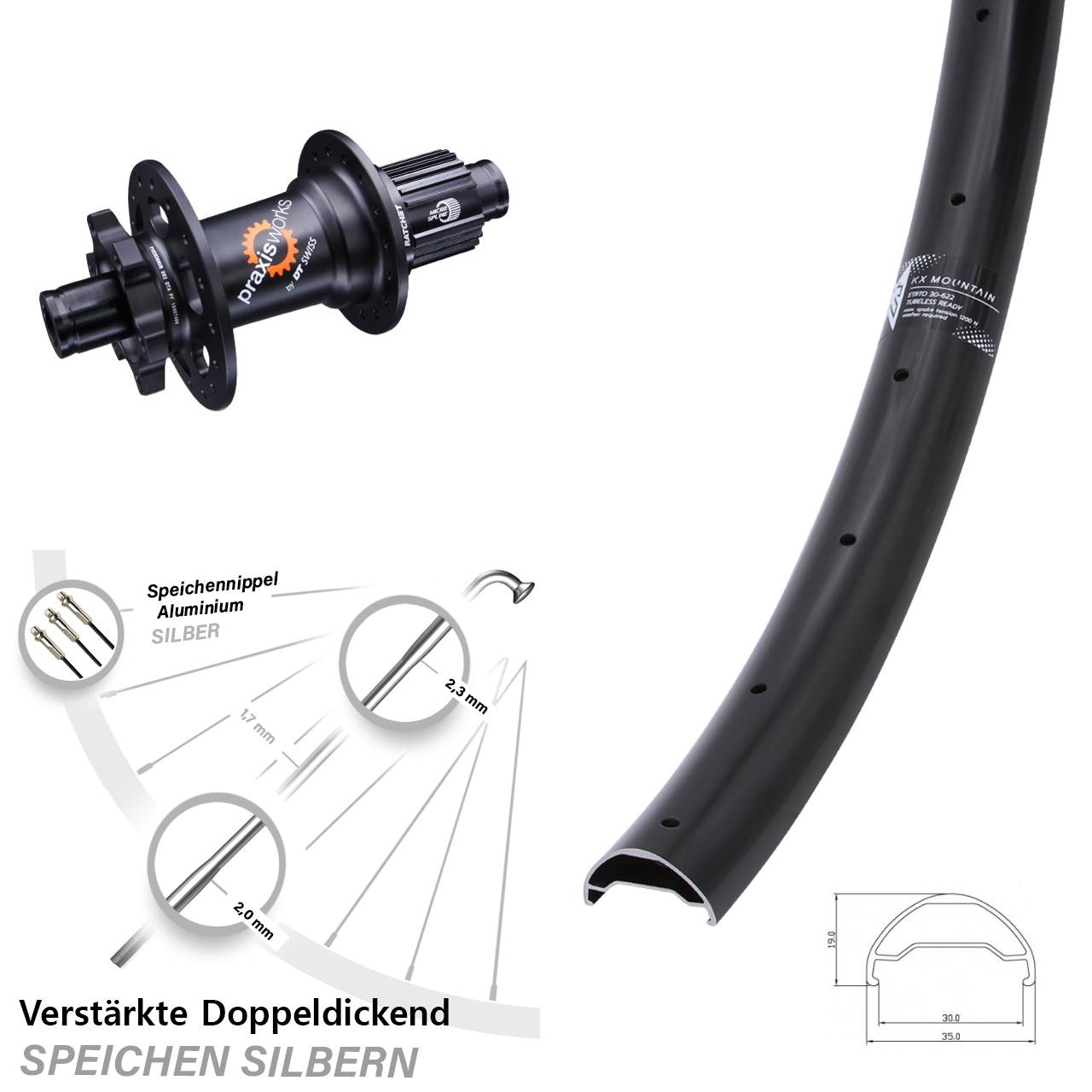 29 Zoll KX Mountain TR DT Swiss 350 Disc Laufrad 12x142 Shimano Micro Spline