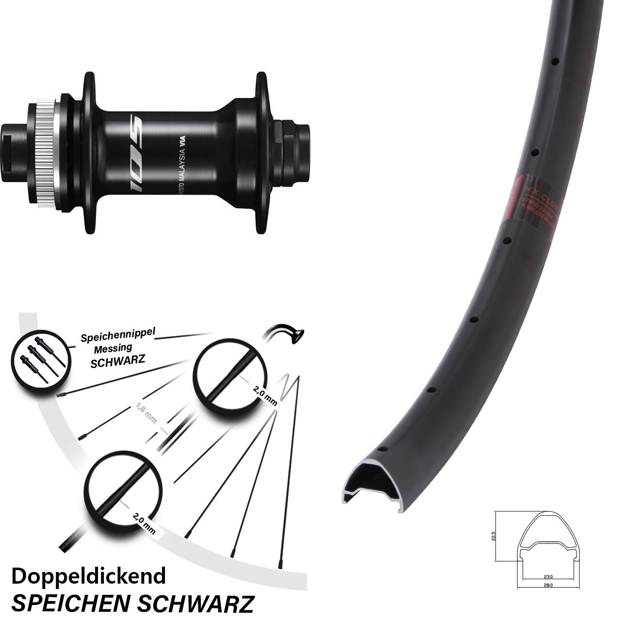 KX Clue Shimano HB-R7070 26 Zoll Disc Laufrad 12x100
