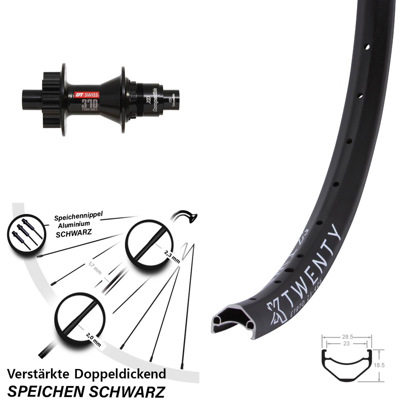 KX Twenty Disc 6-loch Hinterrad 20 Zoll Steckachse 12x142 mm DT Swiss 370 Sram XD